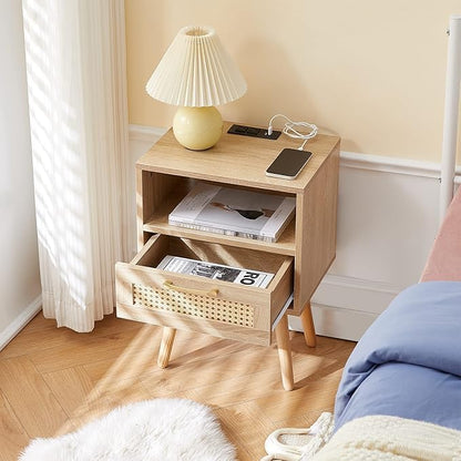 Rattan Center Table and Nightstand Set, 3-Piece Wood Living Room Table Set - Image 7