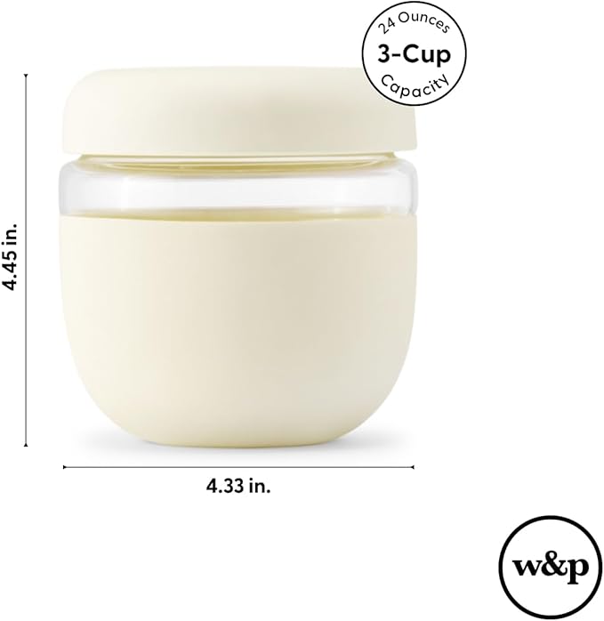 W&P Porter Seal Tight Glass Lunch Bowl Container w/ Lid | Slate 24 Ounces | Leak & Spill Proof, Soup & Stew Food Storage, Meal Prep, Airtight, Microwave and Dishwasher Safe, BPA-Free Glass