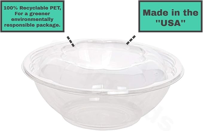 Smygoods Disposable Plastic Salad Bowls with Airtight Lids Ideal for Meal Prep, Takeout, Catering, Parties, Picnics, and Food Storage, Stackable, Leak-Proof