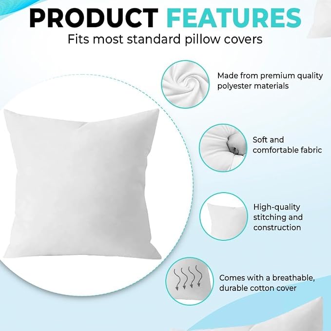 QUBA LINEN Throw Pillow Inserts, 18x18 Inches - Image 4