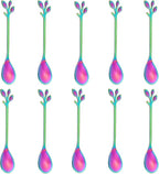 AnSaw Elegant Rainbow Leaf Coffee Spoons - 10-Piece, 4.7" Mini Stainless Steel Espresso & Dessert Tea Spoons, Perfect for Demitasse & Small Servings