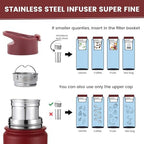 Lexlion 22 Oz Triple Walled Insulated Stainless Steel Fruit Infuser Water Bottle, 3 Lids, Silicone Sleeve, Leakproof, Dishwasher Safe