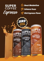 SUPER COFFEE Espresso, Iced Keto Coffee (0g Added Sugar, 10 Calories) [Triple Shot Black] 11 Fl Oz, 12 Pack | Cold Brew, Smart Coffee Drinks - SoyFree GlutenFree