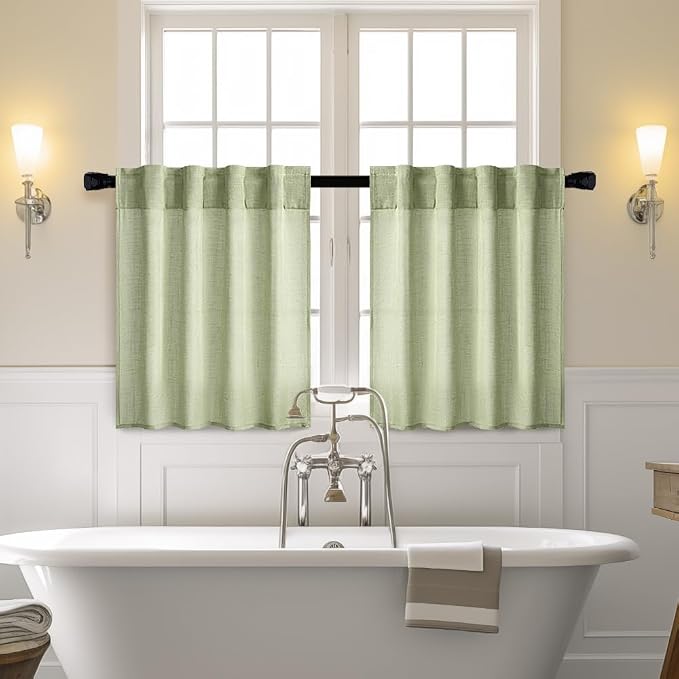 MIULEE Sage Green Kitchen Curtain 24 Inches Length 2 Panels Farmhouse | Soft - Image 2