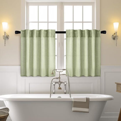 MIULEE Sage Green Kitchen Curtain 24 Inches Length 2 Panels Farmhouse | Soft - Image 2