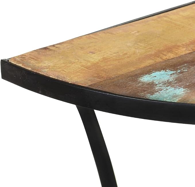 Rustic Solid Reclaimed Wood Side Table, Mixed Color Finish Crescent Console - Image 7