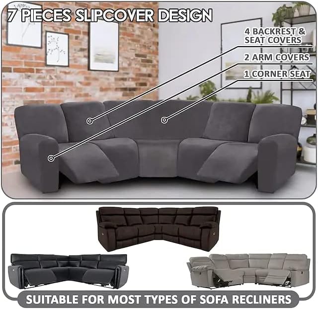LightInTheBox 7-Piece Velvet Stretch Reclining Couch Covers 5 Seats Corner Sofa - Image 7