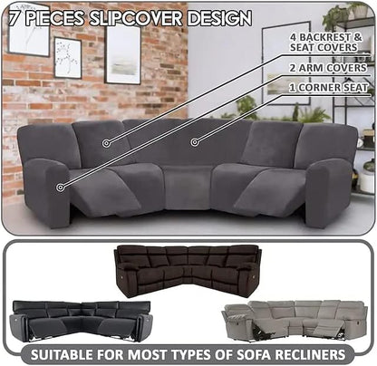LightInTheBox 7-Piece Velvet Stretch Reclining Couch Covers 5 Seats Corner Sofa - Image 6