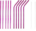 10 Pcs Stainless Steel Straws, Reusable Drinking Straws, 5 Straight + 5 Bent Metal Straws Set With 2 Pcs Cleaning Brushes (Rose Red, 8.5 Inch)
