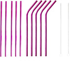 10 Pcs Stainless Steel Straws, Reusable Drinking Straws, 5 Straight + 5 Bent Metal Straws Set With 2 Pcs Cleaning Brushes (Rose Red, 8.5 Inch)