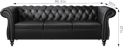Chesterfield 3 Seater Sofa, Modern Leather Tufted Couch 3 Seater - Image 2