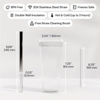 Reusable Boba Cup with Resealable Lid Plug - 17 Oz Double Wall Insulated | Smoothie Tumbler | Wide Stainless Steel Straw For Bubble Tea, Boba Pearls - White