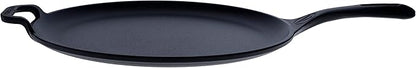 Victoria 12-Inch Cast Iron Comal Pizza Pan with a Long Handle and a Loop Handle, Preseasoned with Flaxseed Oil, Made in Colombia