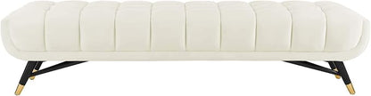 Modway Adept Mid-Century Modern Velvet Upholstered Tufted Accent Bench in Ivory - Image 6