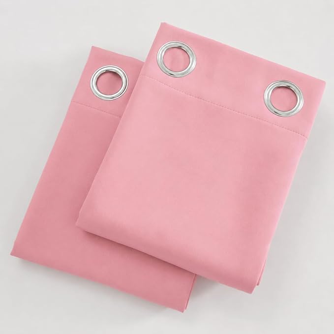 Blackout Curtains 66 x 54 Inch Long Pink Curtains Set of 2 Panels Room - Image 9
