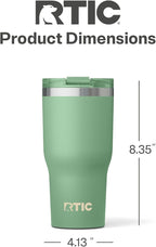 RTIC 30oz Essential Tumbler with Lid, Insulated, Stainless Steel, Metal, Double Wall Vacuum-Insulation, Ceramic Lined, Travel Cup for Iced Coffee, Tea, Hot and Cold Drink, Sage