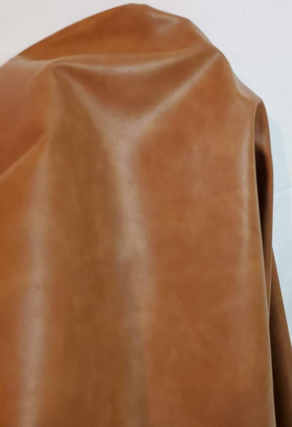 NAT LEATHERS | Tan Cognac 2 Tone Soft Faux Vegan Leather PU | 2 Yards Cut by - Image 7