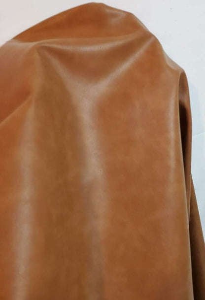 NAT LEATHERS | Tan Cognac 2 Tone Soft Faux Vegan Leather PU | 2 Yards Cut by - Image 7