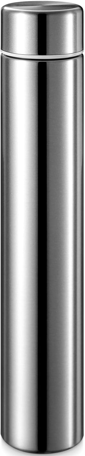 Vesici Slim Water Bottle 8.8 oz Small Stainless Steel Purse Compact Insulated Water Bottles Camping Travel Backpack Pocket Flask for Car Cold Coffee Tea(Silver,1 Pack)
