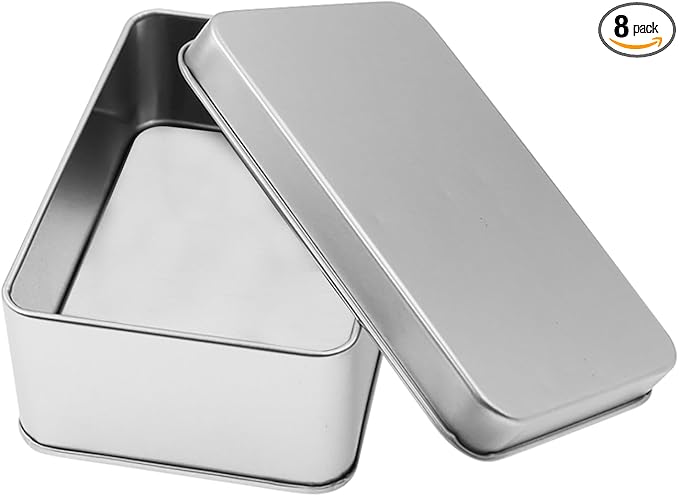 Metal Empty Boxes, Tin Boxes with Lid,Small Silver Tin Boxes,Stackable Organizer Containers,8PCS Storage Tin for Home Outdoor Active Storage Containers