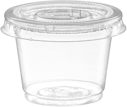 (1 oz - 100 Sets) Clear Diposable Plastic Portion Cups With Lids, Small Mini Containers For Portion Controll, Jello Shots, Meal Prep, Sauce Cups, Slime, Condiments,
