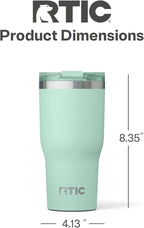RTIC 30oz Essential Tumbler with Lid, Insulated, Stainless Steel, Metal, Double Wall Vacuum-Insulation, Ceramic Lined, Travel Cup for Iced Coffee, Tea, Hot and Cold Drink, Fresh Mint