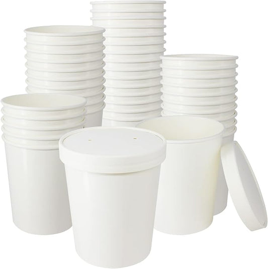 30 Sets 32 oz Paper Ice Cream Cups with Lids, Paper Food Containers With Vented Lids, To Go Hot Soup Bowls For Restaurants, Take Outs, or To-Go Lunch