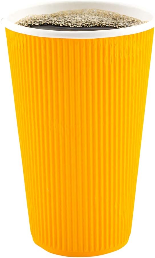 Restaurantware 16 Ounce Ripple Wall Disposable Coffee Cups, 500 Insulated Yellow Paper Tumblers with Rolled Rim Design, Lids Sold Separately for Hot Drinks like Tea, Hot Chocolate and More