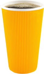 Restaurantware 16 Ounce Ripple Wall Disposable Coffee Cups, 500 Insulated Yellow Paper Tumblers with Rolled Rim Design, Lids Sold Separately for Hot Drinks like Tea, Hot Chocolate and More