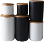 Ceramics Food Storage Jar Canister with Airtight Seal Bamboo Lid, Simple Style Kitchen Canister for Food Storage, Store Coffee, Sugar, Tea, Spices and More (White (8.79oz/260ml))