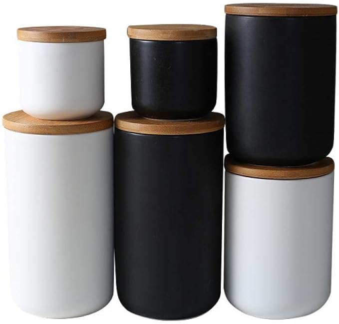 YYW Ceramics Food Storage Jar Canister with Seal Bamboo Lid, Simple Style Kitchen Canister for Food Storage, Store Coffee, Sugar, Tea, Spices and More (Black (33.81oz/1000ml))
