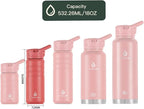 IDEUS Insulated Stainless Steel Water Bottle with 2 Leak-Proof Lids, Thermal Water Flask for Hiking Biking, 18oz, Red