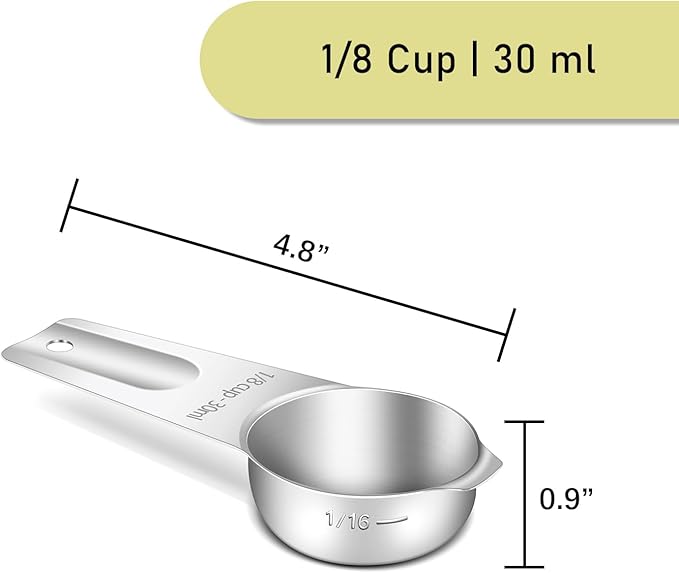 1PCS 1/8Cup (30ml, 1oz) Single Measuring Cup, Stainless Steel Measure Scoop, Metric and US Measurement, Heavy Duty, Dishwasher Safe