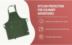 AMOUR INFINI Cotton Solid Aprons for Women with Pocket, Adjustable Strap and Waist Ties Washed Chef Aprons for Cooking, Baking and Gardening (27.5x33 Inches - Green)