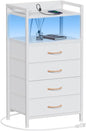 Furnulem White Nightstand with Charging Station, Night Stand Side Table with by Furnulem