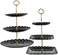 RAUVOLFIA 2 Pack of Plastic Round & Square Dessert Cupcake Stand, 3 Tier Cup Cake Holder Tower for Tea Party/Birthday/Wedding, Plastic Tiered Serving Tray (Black)