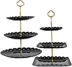 RAUVOLFIA 2 Pack of Plastic Round & Square Dessert Cupcake Stand, 3 Tier Cup Cake Holder Tower for Tea Party/Birthday/Wedding, Plastic Tiered Serving Tray (Black)