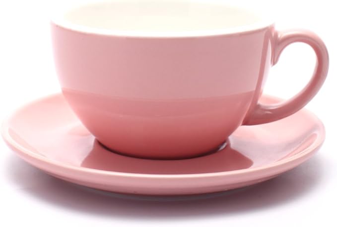 Americano Coffee Cup and Saucer Latte Art Cappuccino Barista Cups, New Bone China Coffee Shop (Glossy Pink, 8.5 oz)