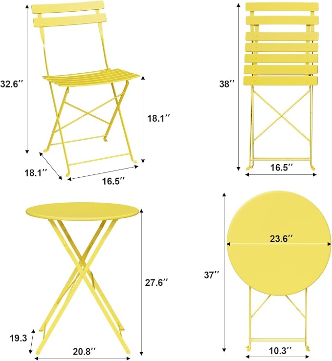 GarveeLife 3 Piece Outdoor Bistro Set, Metal Patio Furniture Set - Image 3