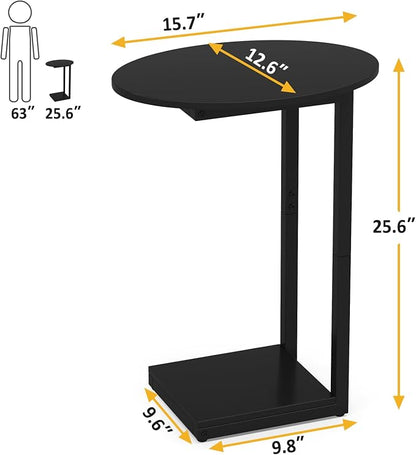 Hosfais Small Side Table End Table, C-Shaped Wood Coffee Table TV Tray - Image 2