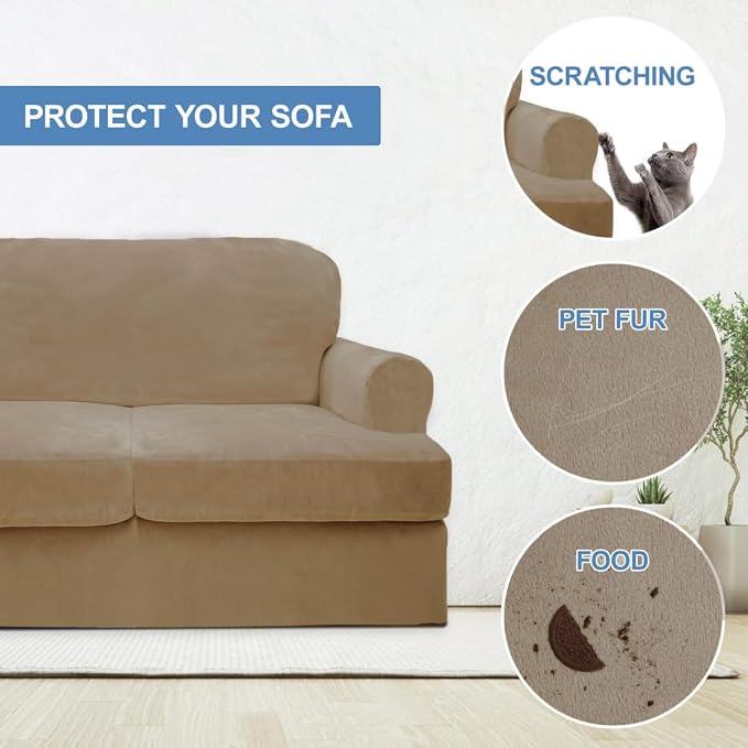 CUCRAF Cushion Sofa Cover 3 Piece Slipcovers, Soft Thick Velvet Couch Cover - Image 4