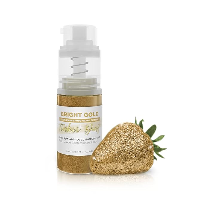 Bakell - Bright Gold Tinker Dust (4g, 1x Mini Spray Pump) Edible Glitter for Food, Desserts, and Beverages!