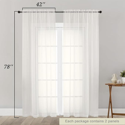 Ivory Sheer Curtain for Bedroom Living Room 78 Inches Long 2 Panels Set - Image 2