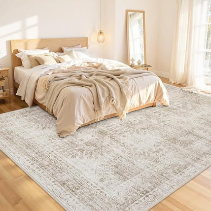 10x12 Area Rugs Living Room: Bedroom Neutral Washable Carpet Brown | Vintage - Image 2