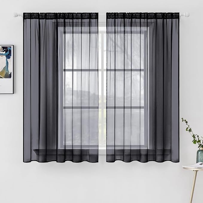 MIULEE 2 Panels Sheer Curtains for Living Room 54 X 63 Inches Black | Sheer by MIULEE