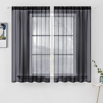 MIULEE 2 Panels Sheer Curtains for Living Room 54 X 63 Inches Black | Sheer by MIULEE