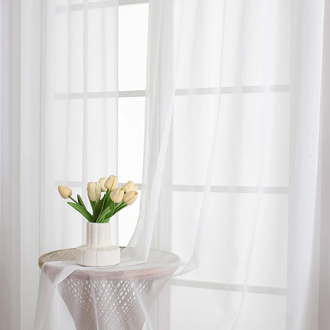 White Sheer Curtains 63 Inches Long 2 Panels Set, Light Filtering Sheer Curtains - Image 6