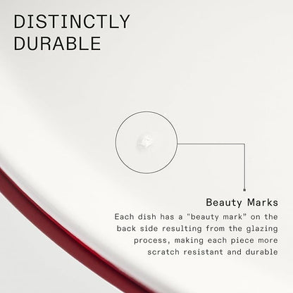 Made In Cookware - Set of 4 - Appetizer Plates - White With Red Rim - Porcelain England