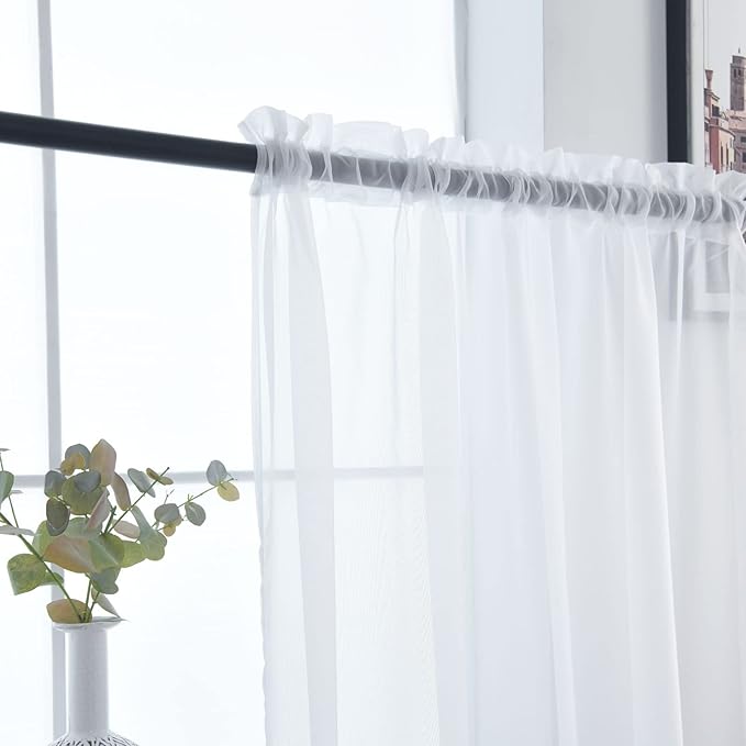 SpaceDresser Basic Rod Pocket Sheer Voile Window Curtain Panels White 1 Pair 2 - Image 7