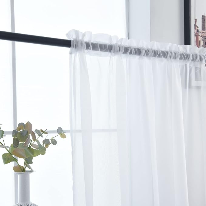 SpaceDresser Basic Rod Pocket Sheer Voile Window Curtain Panels White 1 Pair 2 - Image 5